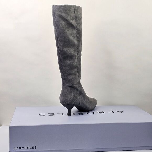 NIB Aerosoles Gray Loano Tall Kitten Heel Dress Boots - narrow calf - Picture 5 of 9